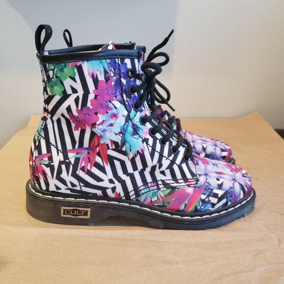 CULT Amphibian Combat Boot Laced Multicolor Floral Print Rubber Sole Womens US 6 - Picture 9 of 15